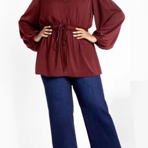 City Chic Blouse - Plus Size 16 - New with Tags - Burgundy - Long Sleeves